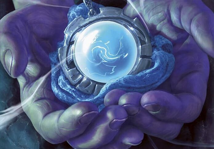 magic amulet in hands and filling